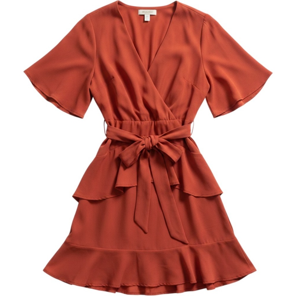 Altar'd State Ruffle Mini Dress Womens Medium Flutter Sleeve Rust Red